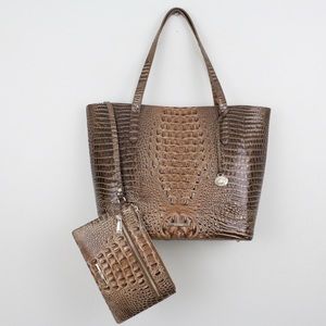 Brahmin Hazelnut Melbourne Brooke Leather Tote Bag With Wristlet Pouch NWT $345